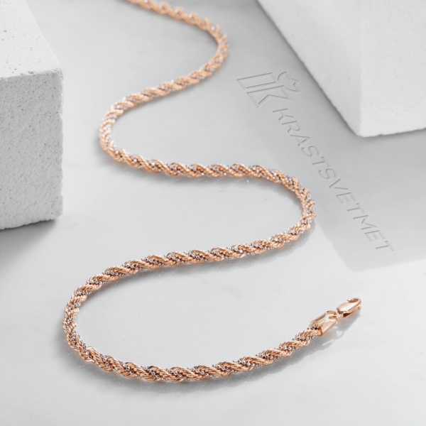 Цепь из комбинированного золота 585, плетение «Корда с шариковой цепочкой»